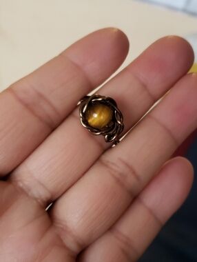New Wire-Wrapped Tiger's Eye Ring - Brown Gemstone